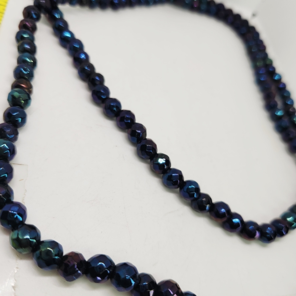 VTG Czech 45" Necklace Faceted Glass Bead Iridescent Carnival Peacock Fire Polis - Picture 9 of 9